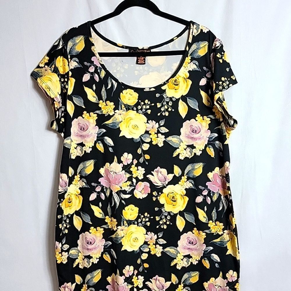 Coco & Shay Floral Midi Dress - Black with Yellow and Pink Flowers